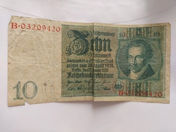 Banknot 10 marek niemieckich 1929