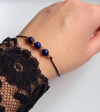 Bransoletka HandMade Naturalny Lapis Lazuli Złoto