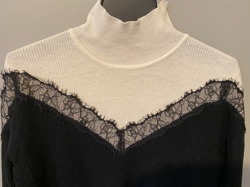 Sweter GUESS czarno-kremowy ze stójką r. 36 