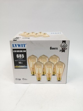 LVWIT Żarówki żarnikowe ST64 8W E27 LED 5szt