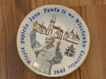 Pamiątkowy talerz z wizyty JP II we Włocławku 1991