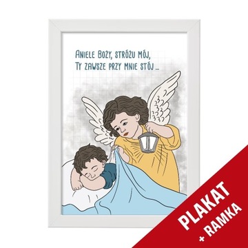 Plakat religijny + rama, Anioł i chłopiec, prezent