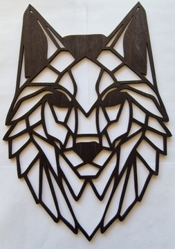 Drewniana geometryczna ozdoba czarna głowa wilka 