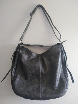 Duża torba na ramię metaliczna srebrno-czarna