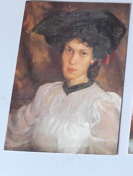 Pocztówka PRL malarstwo Teodor Grott Portret żony
