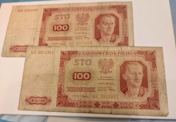 PRL 100 złotych 1948 (2 szt) seria GS i GE