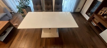Stół rozkładany biały na nodze, na wysoki połysk