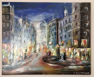 Obraz olejny Miasto Nocą 50x61 malarstwo