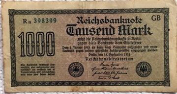 Banknot Niemcy 1000 Marek 1922 rok