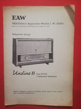 Radio instrukcja VEB Elektro - Apparate - Werke  J.W. Stalin