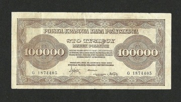 BANKNOT 100000 MAREK POLSKICH 1923 SERIA G P#33 St. 3