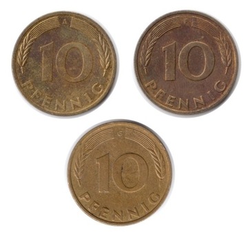 Niemcy, 3x 10 fenigów 1995 A F G   KM#108