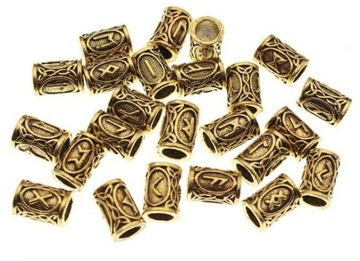 Nordyckie runiczne koraliki złote 24 sztuki