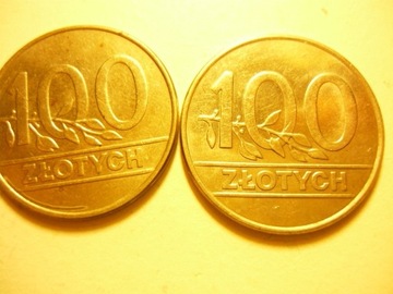 Monety 100zł z 90r.2szt,monety nieczyszczone