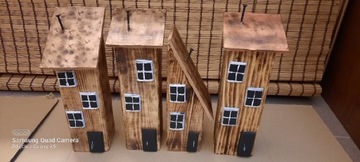 Domek drewniany ozdobny - zestaw 4 szt 