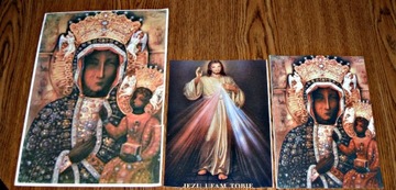 Matka Boska Pan Jezus trzy DUŻE zdjęcia portrety 