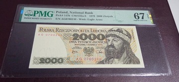 Banknot PRL 2000 zł grading PMG 67 EPQ