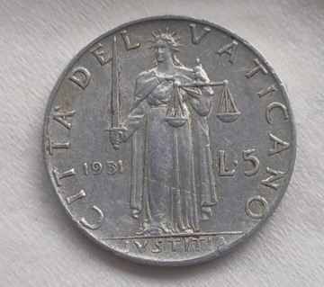 Watykan - PIUS XII - 5 lirów - 1951r.