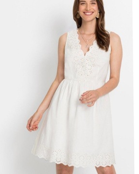 Piękna sukienka biała(ecru) z ażurowymi wykończeniami r44 