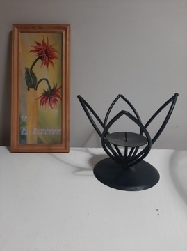 Obrazek 12,5 x 27,5 cm Kwiaty Sztuka + Świecznik
