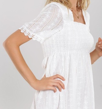 Nowa biała sukienka haftowana S/M, 100% bawełna