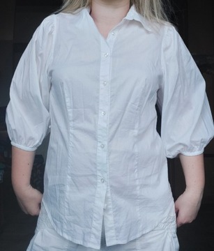 Lindex koszula biała damska bluzka rękaw 3/4 bawełna okazja L 40