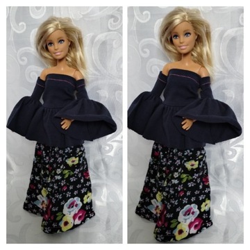 Bluzka hiszpanka długa spódnica dla lalki Barbie