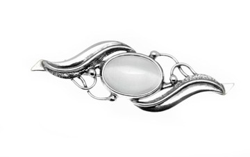 Secesyjna stylowa srebrna broszka z hematytem