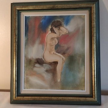 OBRAZ OLEJNY W RAMIE " NUDE LADY" 41 x 36 cm 