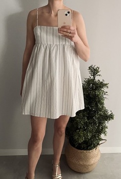 Letnia sukienka mini biała w paski Zara 38/M