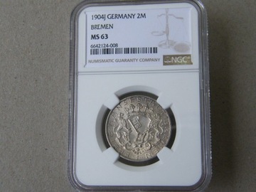 Niemcy 2 marki 1904J  Bremen  NGC  MS63