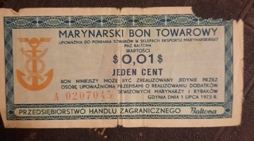 Bon towarowy 1 cent 1973 rok