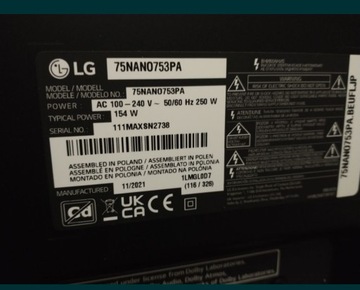 LG 75NANO753 uszkodzona matryca 