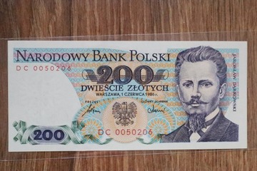 200 ZŁOTYCH 1986 stan UNC seria DC niski nr