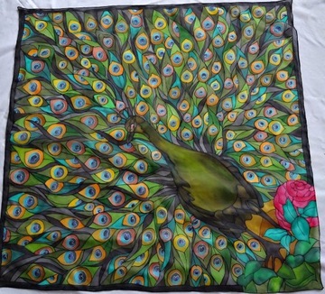 Paw Tiffaniego-Jedwab ręcznie malowany-90x90