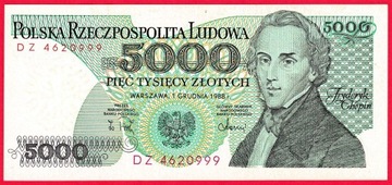 Banknot 5000 zł - Fryderyk Chopin - Stan II