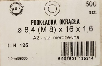 Podkładka M8 x 16 x 1.6 