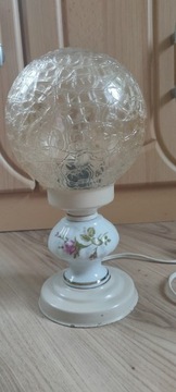 Vintage lampka antyk porcelana z pięknym kloszem