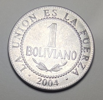 Boliwia Moneta 1 Boliviano 2004. Unikat ładna 