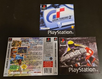 Oryginalne okładki PS1 Crash Bandicoot 3, Gran Turismo 2, Road Rash 3D PSX