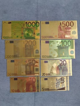 zestaw 8x EURO banknoty pozłacane