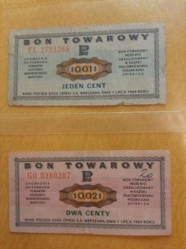 bony towarowe - 1 i 2 centy 1969