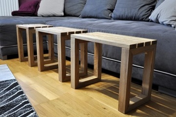 Drewniane dębowe stołki- zestaw 3 sztuk