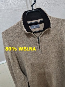 Sweter męski 80% wełna suwak beżowy karmel XXL bdb