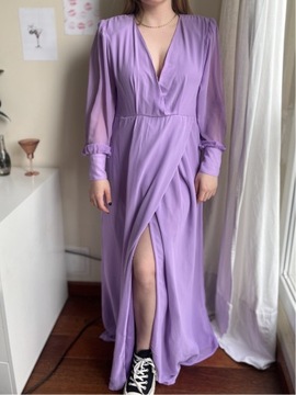 Fioletowa szyfonowa długa sukienka maxi koktajlowa nasty gal S