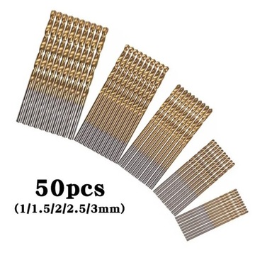 Wiertła małe 1, 1.5, 2, 2.5, 3 mm zestaw 50 sztuk