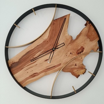 Zegar loft nowoczesny stał i drewno grusza 