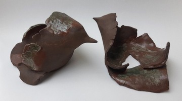 2 Ptaki Rzeźba Ceramika Hand Made wys.11 cm 13 cm