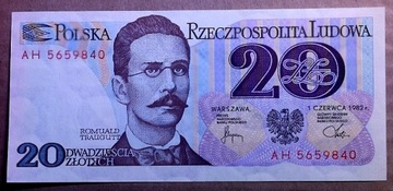 Banknot 20zł R. Traugutt 1982r UNC