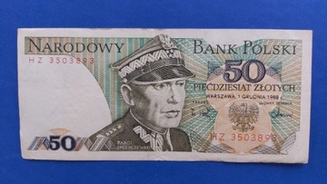 Banknot 50 zł z 1988r, Seria HZ